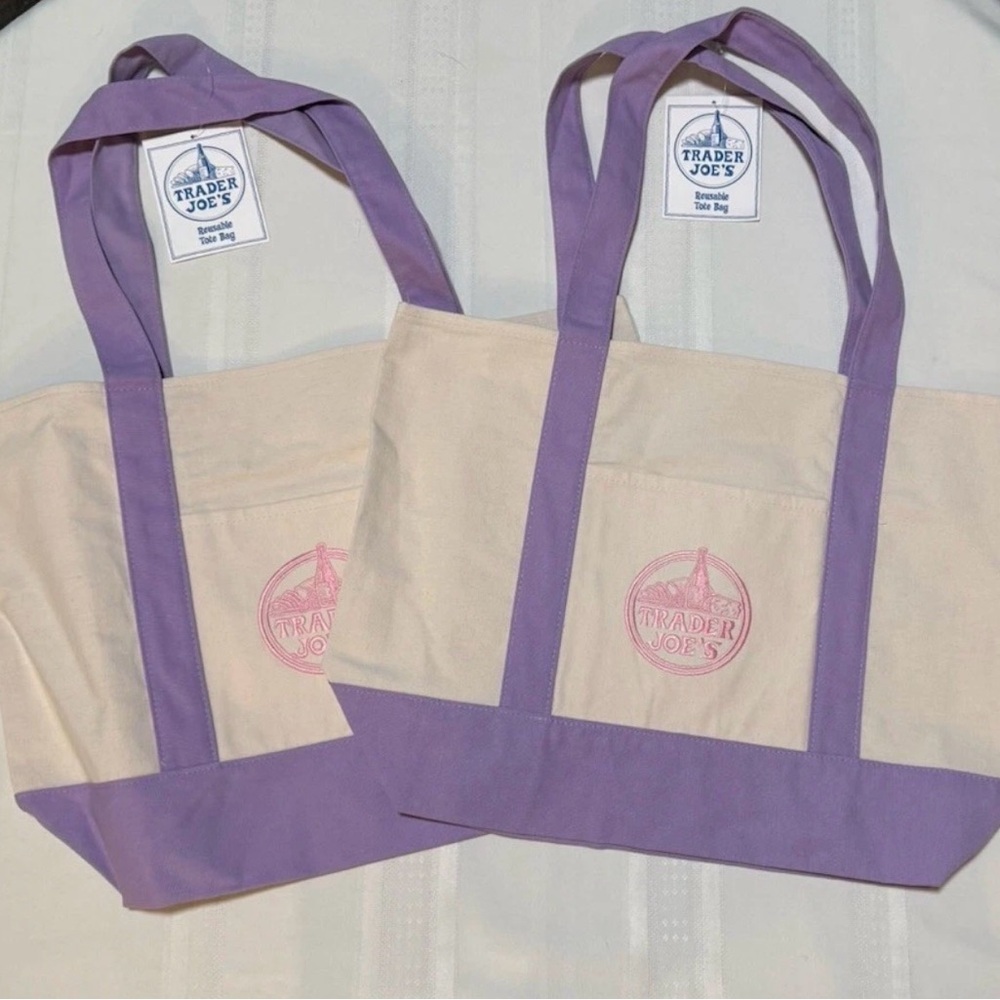 Trader Joe's Lavender Canvas Tote Bag
Large Reusable 2 Pack NWT Limited